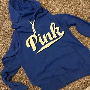 PINK Victoria's Secret Blue Hoodie with Cream Logo